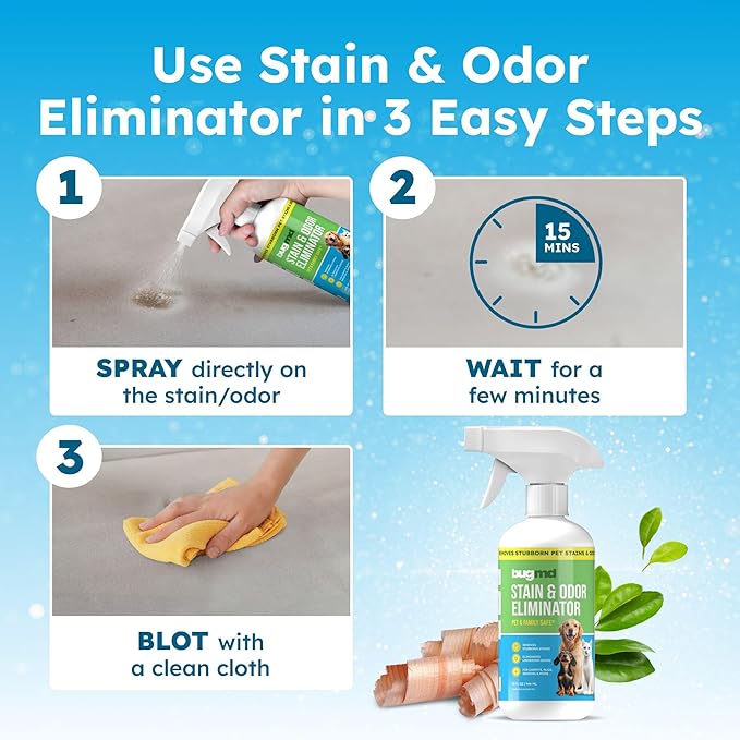 BugMD Enzyme Cleaner for Dog & Cat Urine | Pet Stain and Odor Remover for Carpet & Home | Unscented Urine Destroyer & Deodorizer-PawvioPets