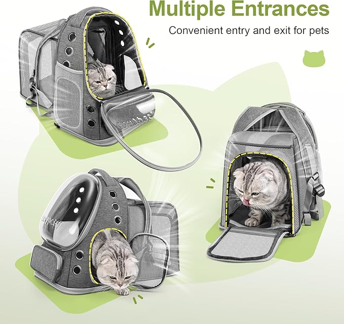 Expandable Cat Backpack,Cat Bubble Backpack Carrier for Carrying Cats, Pets and Small Dogs,Airline-Approved,Designed for Travel, Hiking, Walking,Car （Grey-PawvioPets
