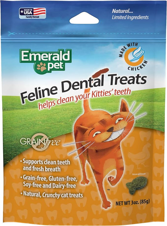 Feline Dental Treats — Tasty and Crunchy Cat Dental Treats Grain Free — Natural Dental Treats to Clean Cat Teeth, Freshen Cat Breath, and Reduce Plaque and Tartar Buildup — Chicken Treats, 3 oz-PawvioPets