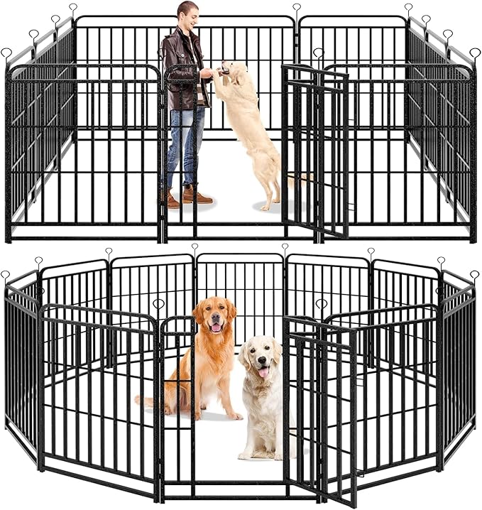 Dog Playpen Outdoor 12 Panels Heavy Duty Dog Fence 40" Height with Thick Pipe Anti-Rust with Doors Portable for RV Camping Yard, Total 27FT, 57 Sq.ft, Snowy Black-PawvioPets