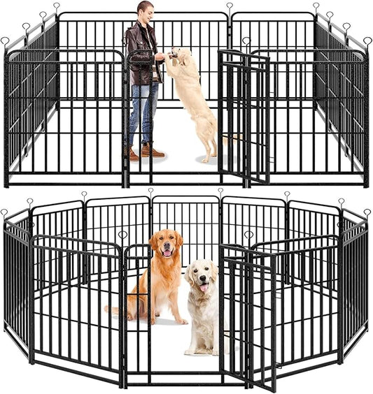 Dog Playpen Outdoor 12 Panels Heavy Duty Dog Fence 40" Height with Thick Pipe Anti-Rust with Doors Portable for RV Camping Yard, Total 27FT, 57 Sq.ft, Snowy Black-PawvioPets