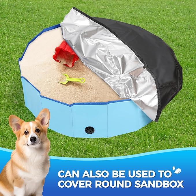 39.5 inch Foldable Dog Pet Bath Pool Cover, Portable Round Collapsible Pool Cover with Oxford Cloth Material and Drawstring Design for Dog Pet Pool, Waterproof and Dustproof (Black)-PawvioPets