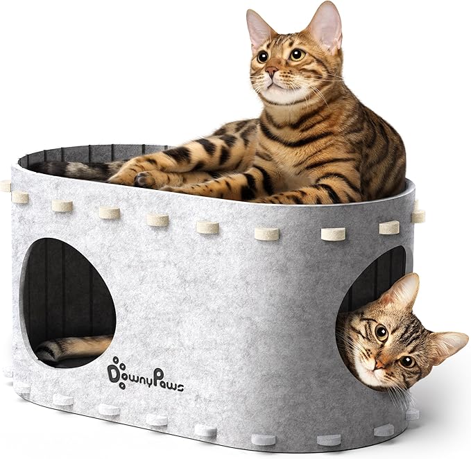 DownyPaws Cat House for Indoor Cats, Cat Bed Cave for Multiple & Large Cats Up to 22 Lbs, Scratch Resistant Peekaboo Cat Caves, Foldable Tunnel Enclosed Bed, PeekaPurr, Marble-PawvioPets