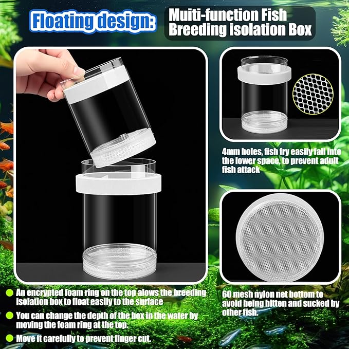 2 Pcs Breeder Box for Fish Tank Aquarium Breeder Separation Net Breeding Box with Suction Cup for Small Fish Shrimp Clownfish Guppy(White,M)-PawvioPets