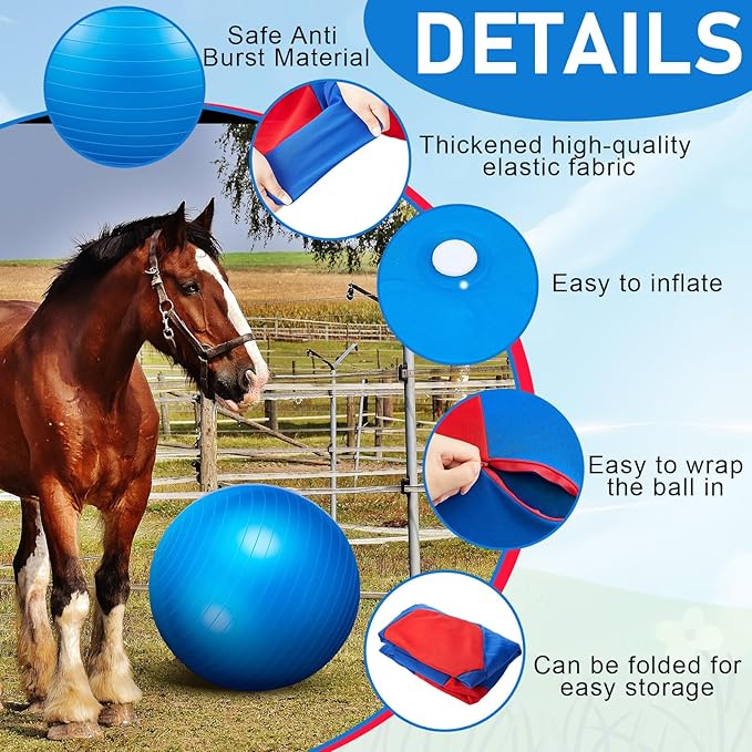 30inch Giant Herding Ball with Cover Anti Burst Ball Please Watch VCR for How to Inflation Horse Toys for Horses Stall Entertainment Play, Pump Included (Classic)-PawvioPets