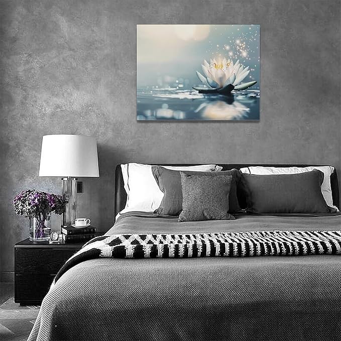 Bathroom Lotus Wall Art Floral Pictures Zen Meditation Wall Decor Yoga Spa Spiritual Canvas Print Painting Artwork for Bathroom Restroom Living Room Bedroom 12"x16"-PawvioPets