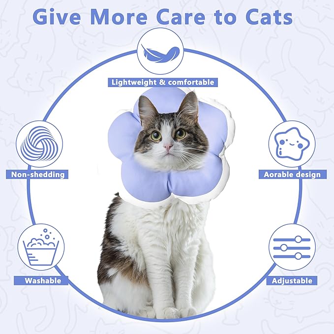 Cat Cone Collar Soft, Waterproof Cats Cones to Stop Licking After Surgery, Adjustable Soft Elizabeth Cats Collars for Wound Healing, Flower Shape Cat Recovery Collar (Purple, Small)-PawvioPets