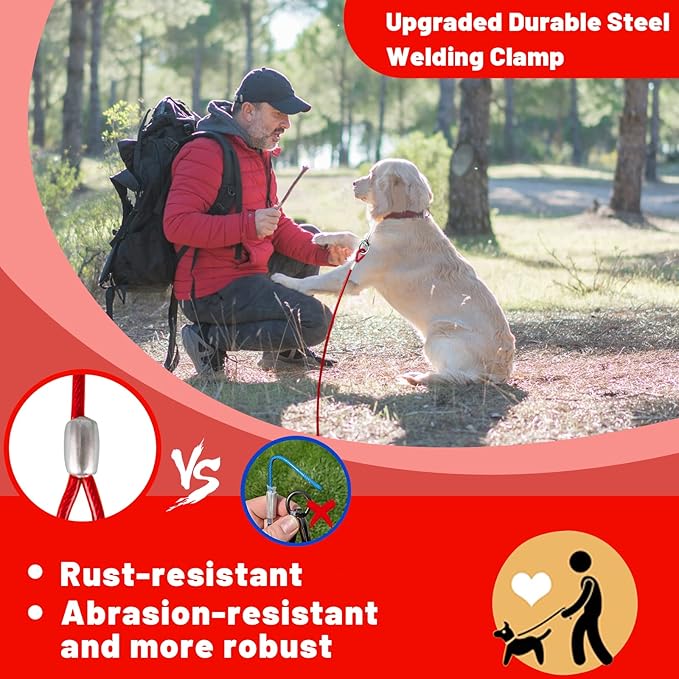 Dog Tie Out Cable 10/15/20/25/30 FT Runner for Yard Steel Wire Cable with Durable Superior Clips Red Chains for Outside Dog Lead for Large Up to 165 Lbs-PawvioPets