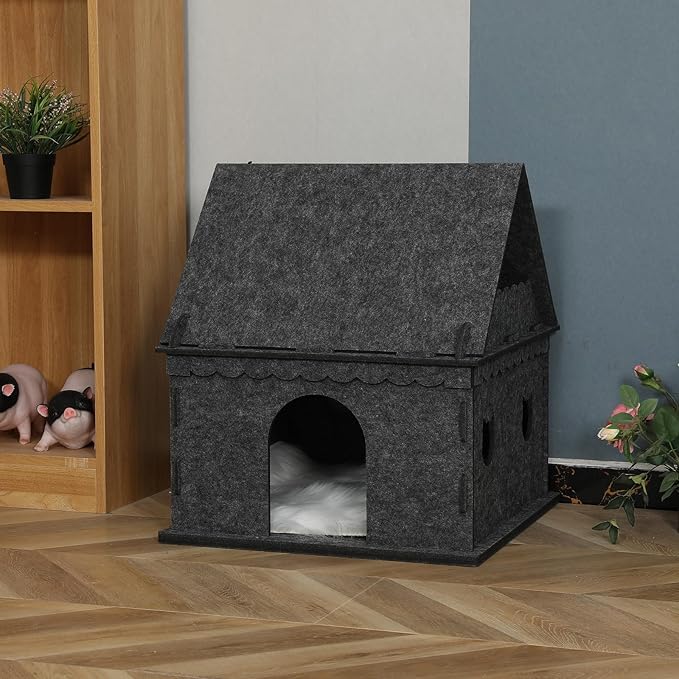 2-Tier Indoor Cat Apartment，Cozy Pet Cat Bed, Hideaway, and Sturdy Cat Castle for Multiple and Large Cats-PawvioPets