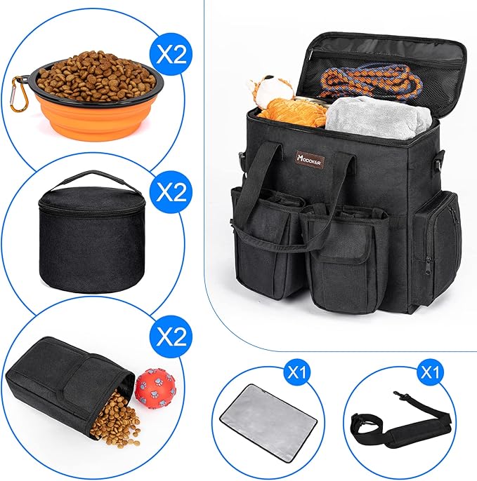 Dog Travel Bag, Airline Approved Pet Travel Bag with 2 Dog Treat Training Pouches for Weekend Pet Travel Supplies & Accessories, Black-PawvioPets