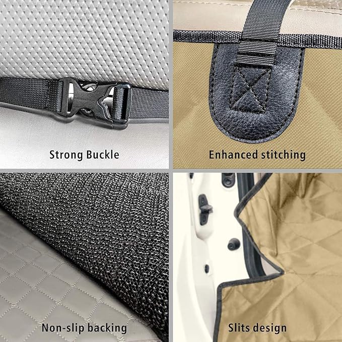 F-color SUV Cargo Liner for Dogs, Water Resistant Pet Cargo Cover Dog Seat Cover Mat for SUVs Sedans Vans with Bumper Flap Protector, Non-Slip, Large Size Universal Fit, Khaki-PawvioPets