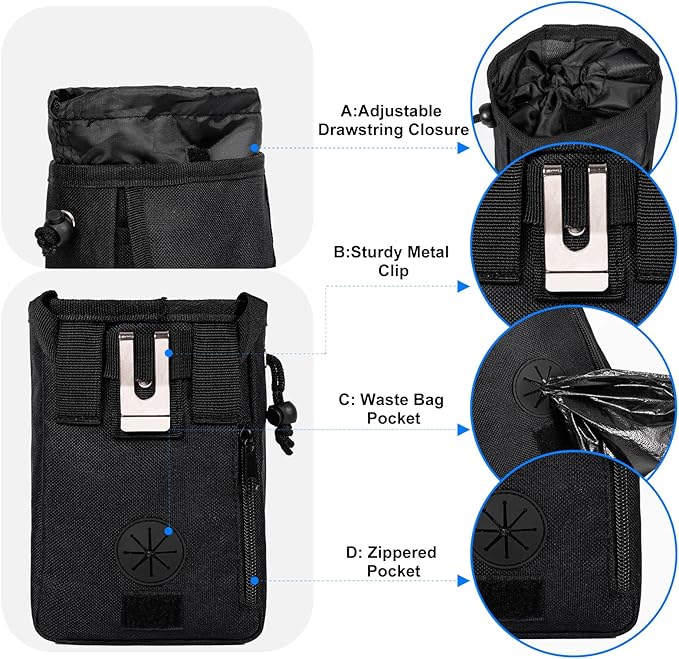 Dog Travel Bag, Airline Approved Pet Travel Bag with 2 Dog Treat Training Pouches for Weekend Pet Travel Supplies & Accessories, Black-PawvioPets