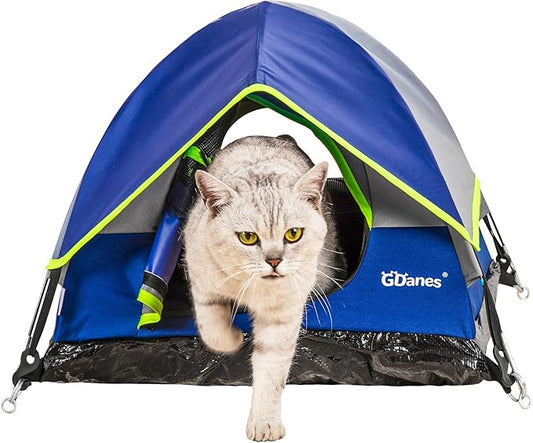GDanes Blue Cat Tent, Large Cave Bed for Indoor Cats and Small Dogs with Soft Pad - 22" x 22" x 16"-PawvioPets