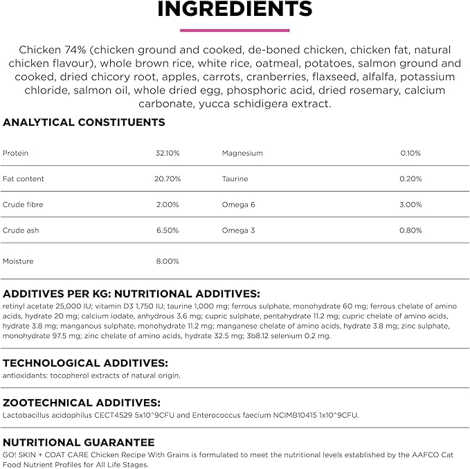 Go! Solutions Skin + Coat Care, Dry Cat Food, Chicken Recipe with Grains, 16 lb Bag-PawvioPets