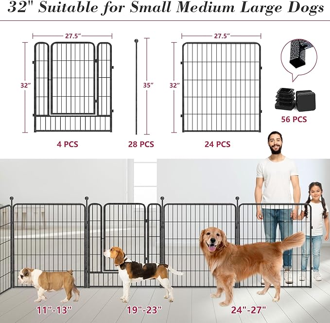 Dog Playpen 32 inch 28 Panels Indoor Outdoor Dog Pen for Medium/Small Dogs Heavy Duty Metal Dog Fence Outdoor for Yard, Puppy Playpen with Door Portable Pet Fence for RV Camping Yard-PawvioPets