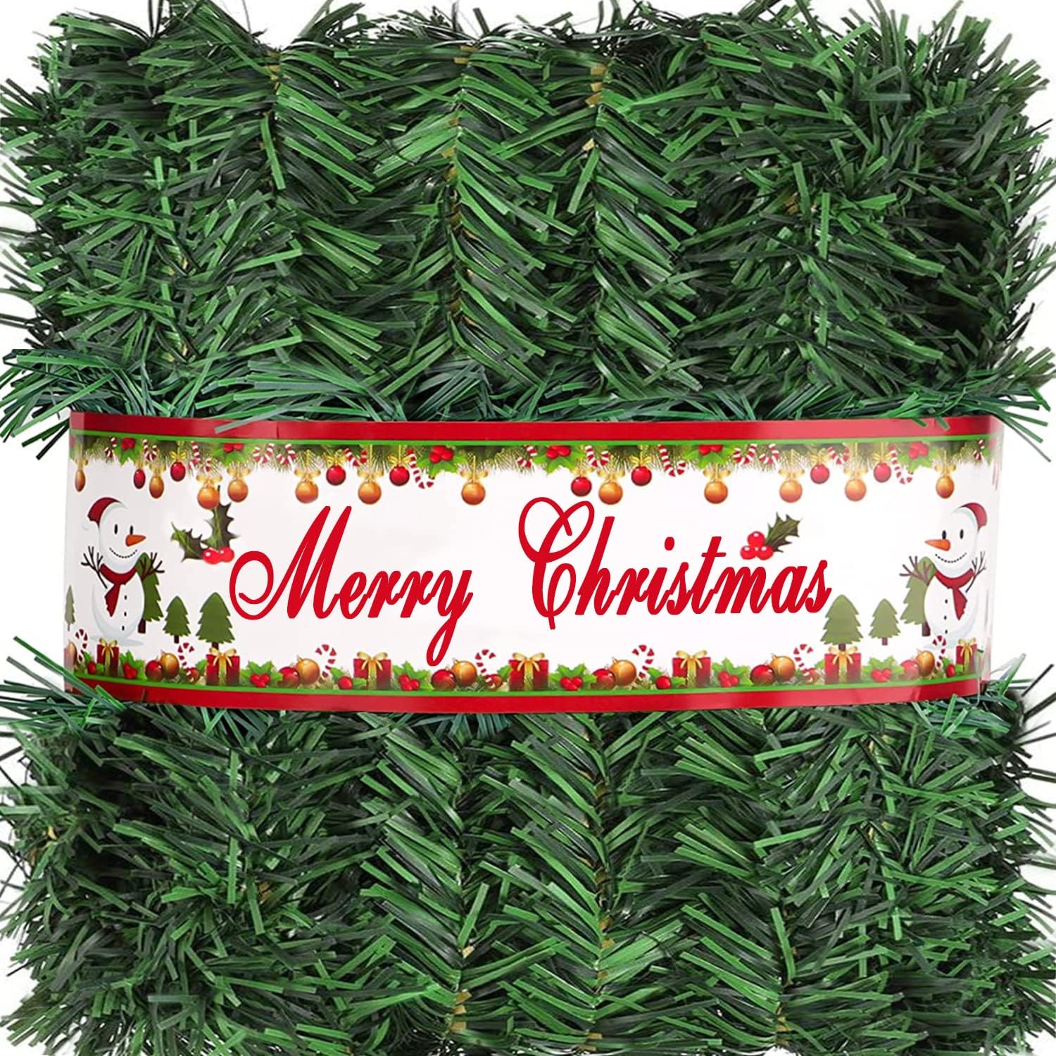 Jishi 50 FT Garland for Christmas Decorations - Non-Lit Green Soft Xmas Holiday Decor Outdoor Indoor Home Garden Artificial Greenery, Wedding Party Outside Decorations - 50Ft Long Plain Green Garland