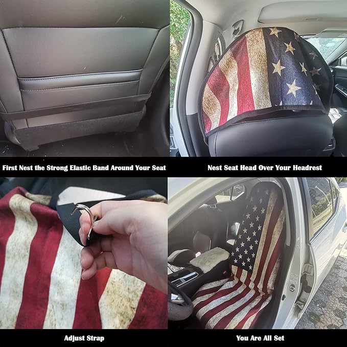 Car Seat Cover Protector Front Seats,for Gym Workout,Running,Swimming,Beach and Hiking,Waterproof Sweat Towel Bucket Seat Covers for Cars SUV Trucks (American Flag, 2Pcs)-PawvioPets