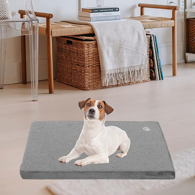 EMPSIGN Stylish Dog Bed Mat Dog Crate Pad Mattress Reversible (Cool & Warm), Water Proof Linings, Removable Machine Washable Cover, Firm Support Pet Crate Bed for Small to XX-Large Dogs, Grey-PawvioPets