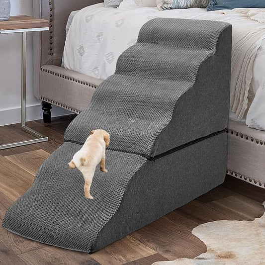 Dog Steps for High Beds 30-32" H - 6-Step Dog Stairs for Small Dogs, 33D Foam Pet Steps for High Bed with Non-Slip Bottom and Washable Cover, Dogs Ramp for Bed Indoor, Dark Grey-PawvioPets