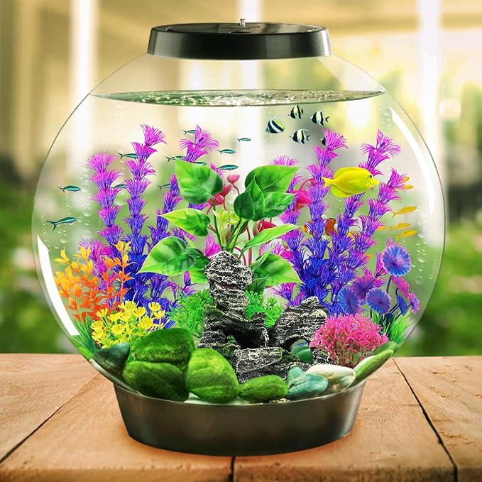 Fish Tank Accessories Aquarium Decorations Plants, 9pcs Colorful Fish Tank Artificial Plants and Cave Rock Decor Set, Aquarium Decor Plastic Plants-PawvioPets