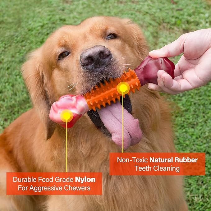 Apasiri Dog Toys for Aggressive Chewers Large Breed 2-Pack: Heavy Duty Chew Toys for Medium Dogs Indestructible Orange Dog Gift with Peanut Butter Flavor-PawvioPets
