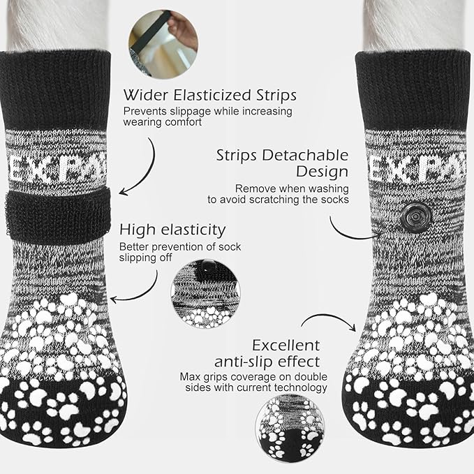 EXPAWLORER Anti Slip Dog Socks to Prevent Licking Paws, Dog Shoes for Hot Pavement, Dog Booties for Small Medium Large Senior Dogs, Traction Control Boots & Paw Protectors for Hardwood Floors-PawvioPets