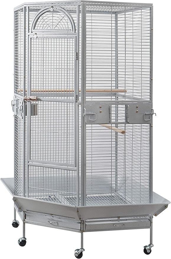 Corner Bird Cage for Cockatiel Parakeet Black and White (White Vein)-PawvioPets
