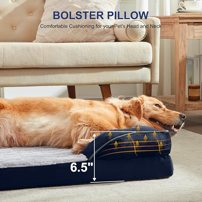 FURTIME Orthopedic Dog Bed for Small Dogs - Waterproof Dog Sofa Beds Small, Supportive Foam Pet Couch Bed with Removable Washable Cover, Waterproof Lining and Nonskid Bottom, Navy Blue-PawvioPets