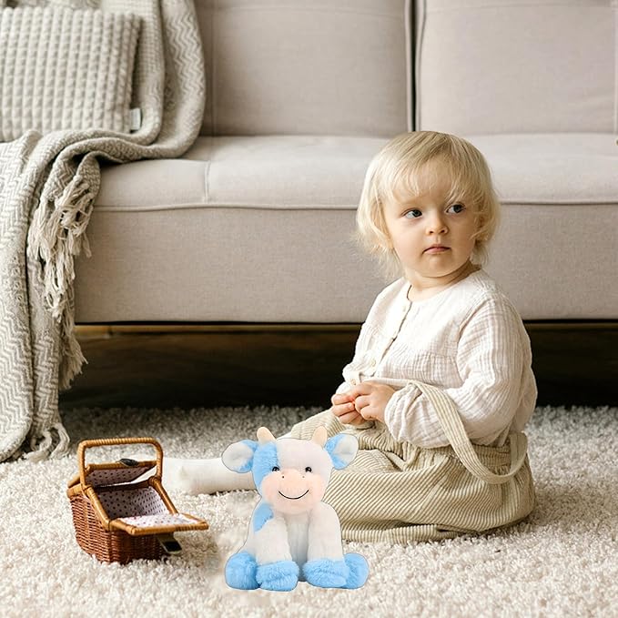Blue and White Cow Weighted Stuffed Animal 20cm/7.87in Cute Sitting Cow Plush Toy with Smile Soft Fluffy Small Farm Plushie for Kids Adults Birthday Festival Gift Bed Home Office Decor Toys-PawvioPets