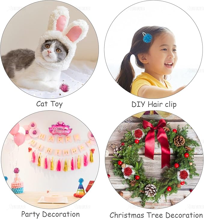 AUEAR, 20 Pack Sparkle Balls 1.5 Inches Tinsel Poms for Cats Pets Assorted Colors-PawvioPets