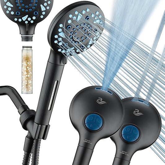 AquaCare High Pressure 10 Spray Mode Filtered Showerhead - Handheld Shower Head Filters Chlorine to Heal Dry Skin, Revive Hair - Dual Power Wash Cleans Tub, Tile, Pets - Hard Water Softener, Black-PawvioPets
