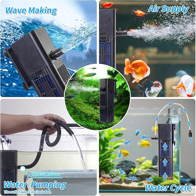 Aquarium Filter Water Flow Adjustable for 75-200 Gallon Fish Turtle Tank 400GPH Biochemical Filtration 4in1 Submersible Internal Powerful Pumps & Filters Keep Freshwater Saltwater Crystal Clear Large-PawvioPets