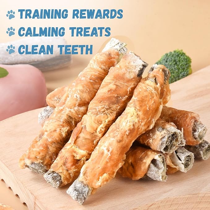 Dog Treats Chicken Wrapped Cod Fish Skin Sticks, Healthy High Protein Omega3 Cod Twist Dog Chews Real Chicken Wrap Teeth Cleaning for Large Medium Small Breeds, 10.6 oz-PawvioPets