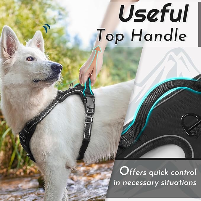 Eagloo Dog Harness for Large Dogs, No Pull Service Vest with Reflective Strips and Control Handle, Adjustable and Comfortable for Walking, No Choke Pet Harness with 2 Metal Rings, Black, XL-PawvioPets