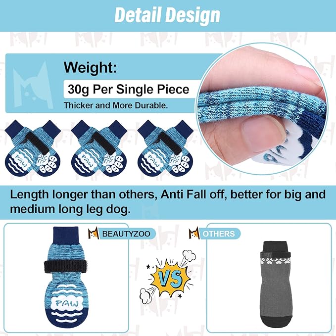 BEAUTYZOO Anti Slip Dog Socks for Small Medium Large Dogs,Paw Protector with Grips for Hardwood Floor Hot/Cold Pavement,Traction Control 3 Pairs AntiTwist Dog Shoes to Prevent Licking for Senior Dog-PawvioPets