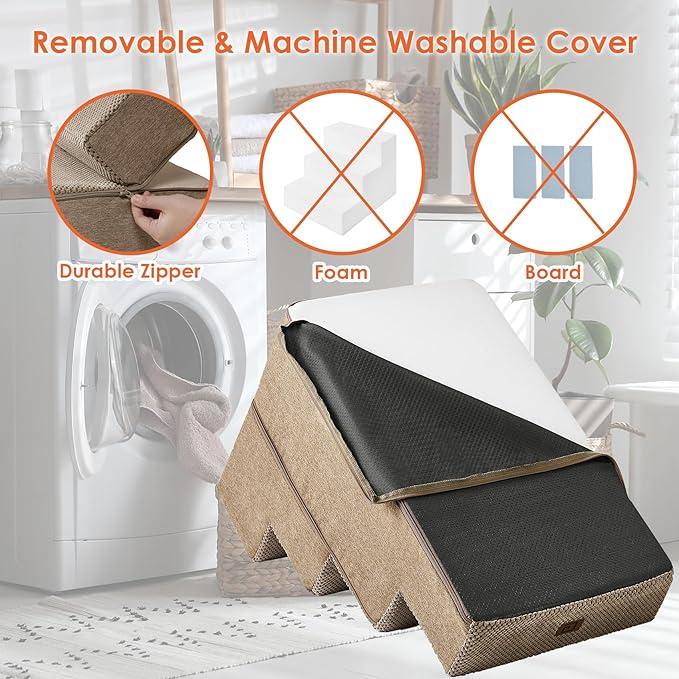 EHEYCIGA Dog Stairs for Bed 20" H, 4-Step Extra Wide Dog Steps for High Bed, Pet Steps for Small Dogs and Cats, Non-Slip Balanced Pet Ramp Indoor, Camel-PawvioPets