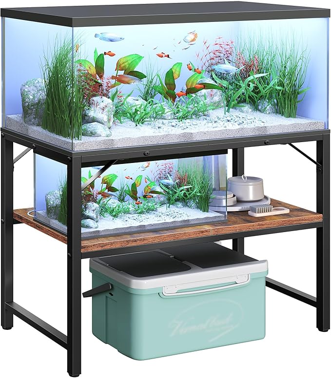 40-50 Gallon Fish Tank Stand, Aquarium Stand with 2-Tier Storage Shelves, Heavy Duty Breeder Turtle Terrarium Stand Rack for Home Office, 36.2" L x 18.9" W x 24.4" H, Rustic Brown FTHR4001-PawvioPets