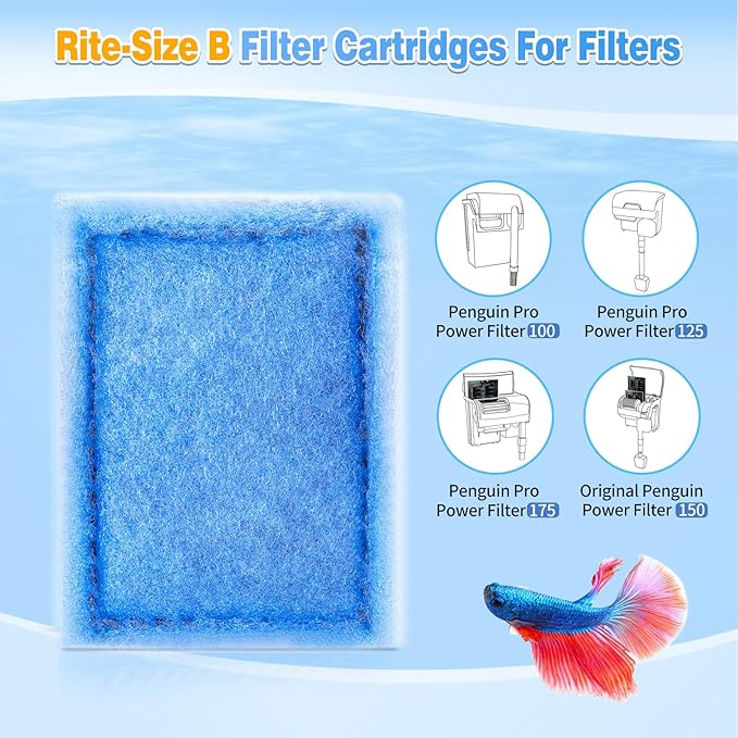 8/16/32 Pack Rite-Size B Filter Cartridges Compatible with MarineLand Penguin PRO Power Filters 100/125/175 & Original Penguin Power Filter 150 - Rite-Size B Replacement Filter Cartridges-PawvioPets
