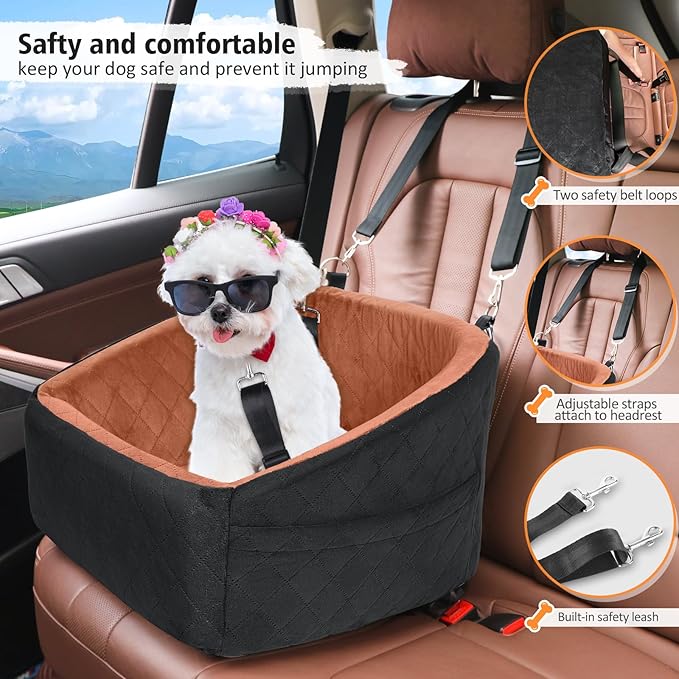 Dog Car Seat for Small Medium Dogs,Detachable Washable Dog Booster Seat Under 30lbs, Pet Car Seats Travel Bed with Storage Pockets and Safety Belt(Black/Z)-PawvioPets