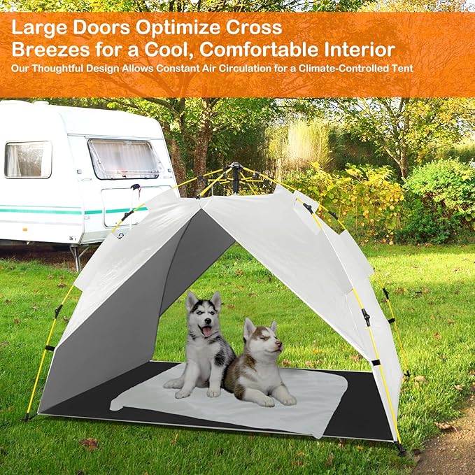 Canopy Shade Tent for Large XL XXL Jumbo Elevated Raised Dog Bed Cots, Quick Setup & No Assembly Needed, Outside Outdoor Cooling Camping Pet Sun Umbrella, Gray 70"X55" (Cots Not Included)-PawvioPets