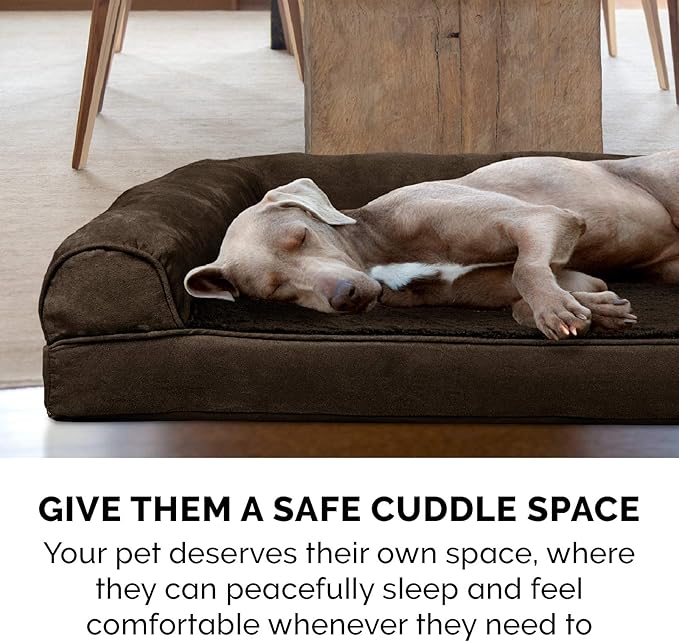 Furhaven Cooling Gel Dog Bed for Large Dogs w/ Removable Bolsters & Washable Cover, For Dogs Up to 125 lbs - Plush & Suede Sofa - Espresso, Jumbo Plus/XXL-PawvioPets