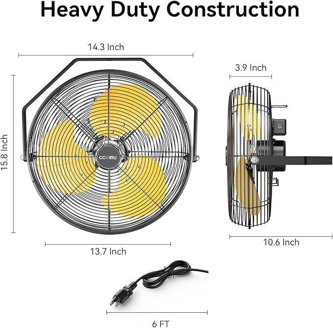 2800 CFM 12" Industrial Wall Mount Fan, High Velocity 3-Speed Professional Metal Wall Mounted Fan with Sealed Motor, Heavy Duty Fan Indoor for Covered Patio, Greenhouse, Gazebo, and Garage, UL Listed-PawvioPets