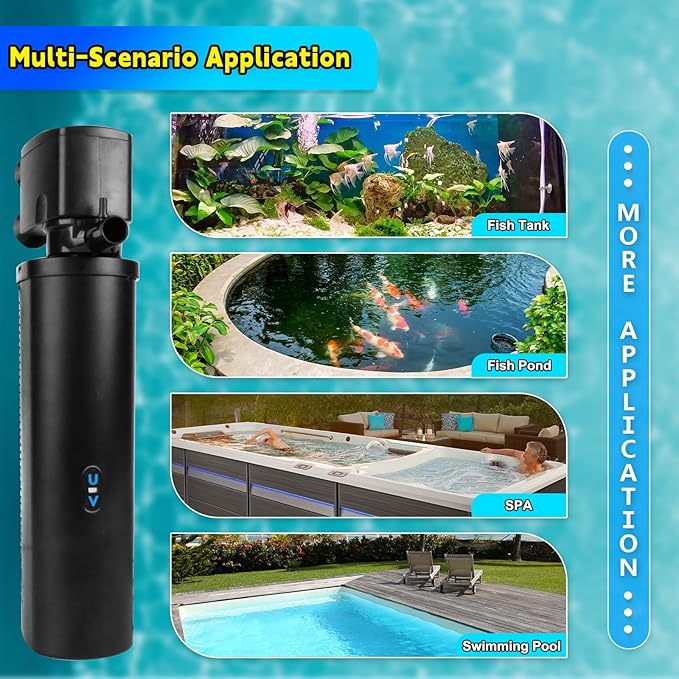 600GPH UV Aquarium Filter for 75-300 Gal Tank, Large Fish Turtle Tank Green Water Clean Machine Submersible Canister Filter Powerful Pump Pond Filter for Saltwater Freshwater Crystal Green Killing-PawvioPets