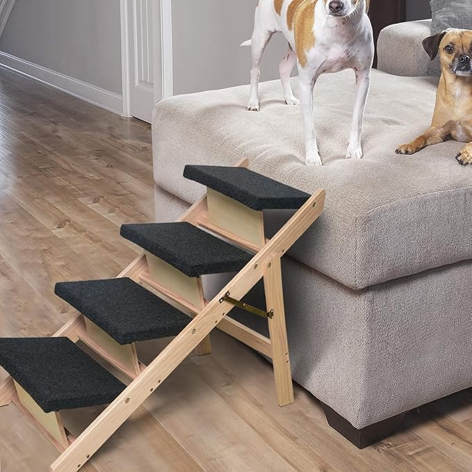 BRIKY 2-in-1 Dog Stairs/Ramp with 4 Steps, Foldable Dog Stairs for High Beds Cars Couch, Durable Wooden Pet Stairs for Small Medium Large Dogs, No Assembly Required-PawvioPets