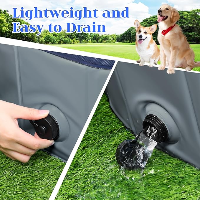 Foldable Dog Bath Swimming Pool Plastic Kiddie Pool Professional Tub Collapsible Grooming Bathtub for Pets Kids Baby and Toddler, 32 x 8 Inches Gray-PawvioPets