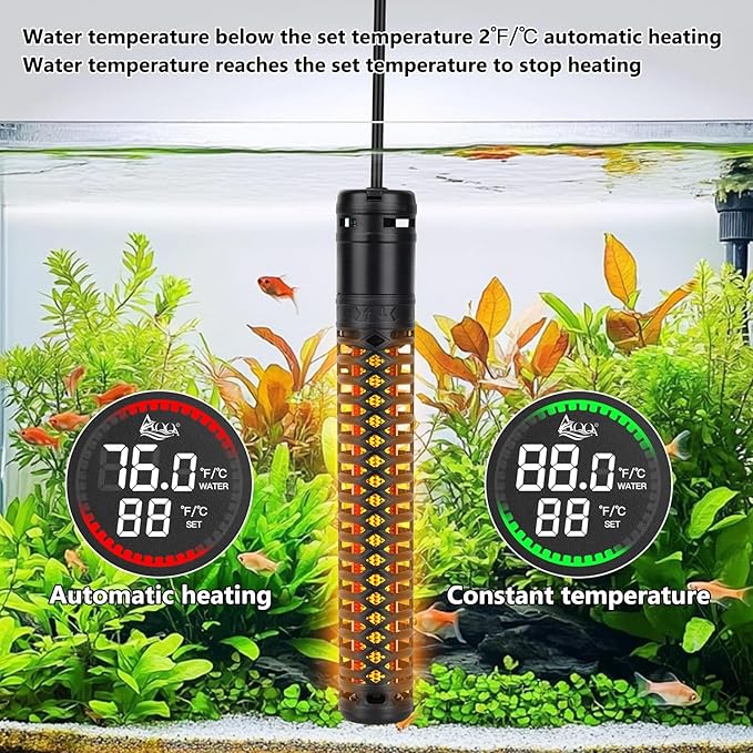 AQQA Aquarium Heater,Submersible Fish Tank Heater 59-93°F/15-34°C External Controller,Rapid Heating,Ultra-high Temperature Protection,Automatic Power-Off When Leaving Water (500W for 80-135 Gallon)-PawvioPets