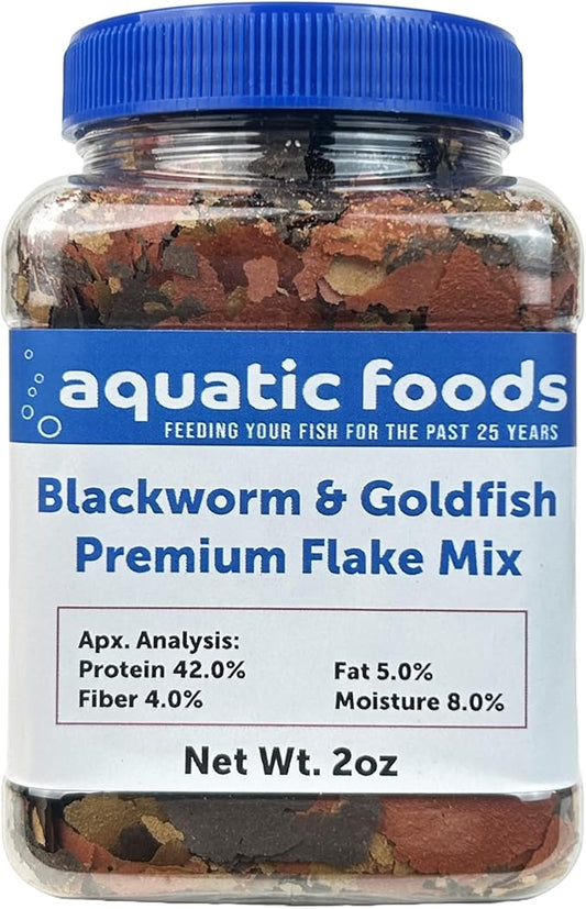 Aquatic Foods Inc. California Blackworm & Goldfish Mix Premium Flakes for Goldfish, Koi & Pond Fish, All Community Tropical Fish Also Pellet Mix, Wafer Mix Included…2oz-PawvioPets