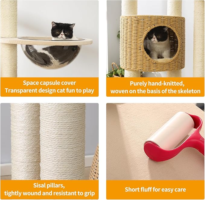 2025 Modern Cat Tree Tower for Large Cats, Advanced Space Module Cat's Nest, Hand Woven Multilevel Huge Paws Pals Tree, 7cm Natural Sisal Prop Wood, Scratching Cat Lover Gifts-PawvioPets