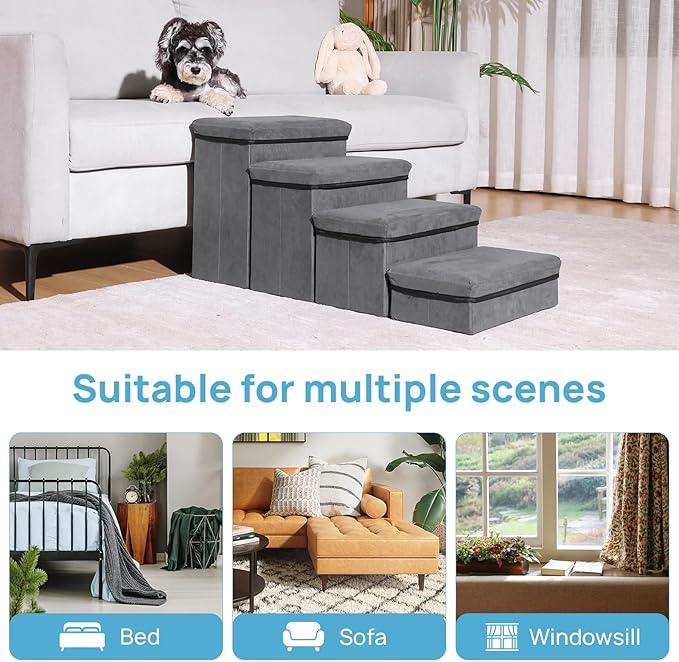 Foldable Dog Stairs 4 Tier Pet Steps, for Small Medium Dogs Pet Steps Storage Stepper for High Beds Sofa (4 Step)-PawvioPets