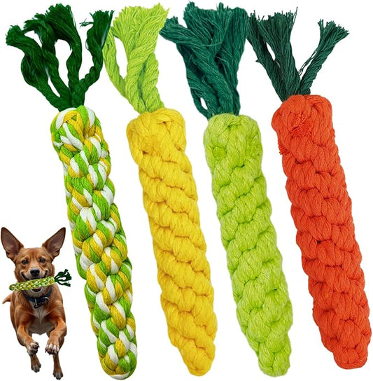 4PCS Mixed Color Woven Pet Chew Set (Yellow, Green, Orange, Rainbow), Dog Chew Toys, Cat Teething Toys, Durable & Safe Interactive Pet Toys-PawvioPets